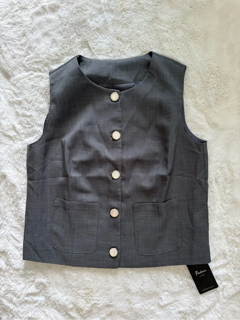 NWT Sleeveless Button-Front Vest in Charcoal Gray